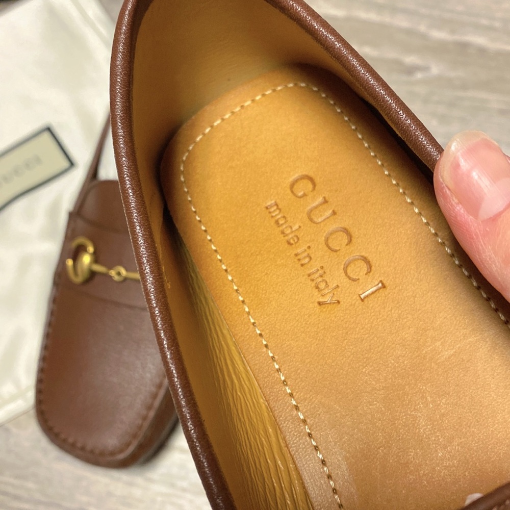 Men Gucci Horsebit Moccasin Shoes Light Brown Size 8 - Picture 5 of 9